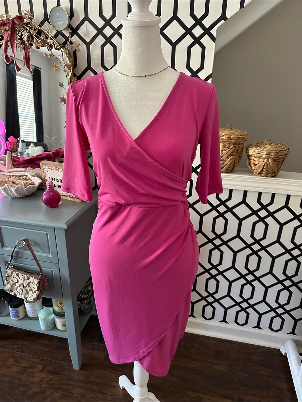 Leith Fuchsia Wrap-Style Midi Dress